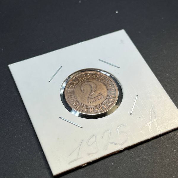Монета Німеччини 2 рейхспфеніга 1925 року, мітка монетного двору "A" - Берлін de_2_1925_A фото