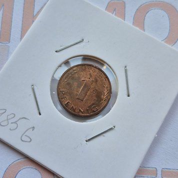 Монета Німеччини 1 пфеніг 1985 року, мітка монетного двору "G" - Карлсруе de_1_1985_G фото
