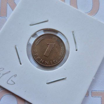 Монета Німеччини 1 пфеніг 1981 року, мітка монетного двору "G" - Карлсруе (№2) de_1_1981_G_2 фото