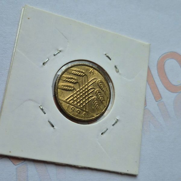 Монета Німеччини 10 рентенпфенігів 1924 року, мітка монетного двору "A" - Берлін de_10_1924_А фото