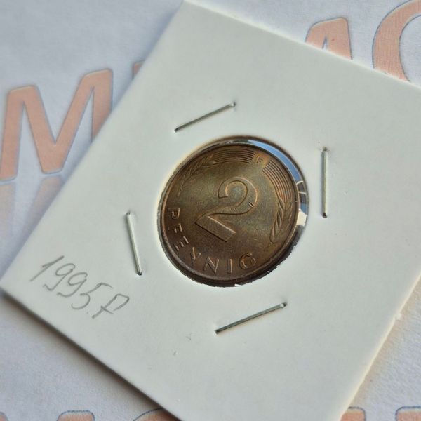 Монета Німеччини 2 пфеніга 1995 року, мітка монетного двору "F" - Штутгарт de_2_1995_F фото
