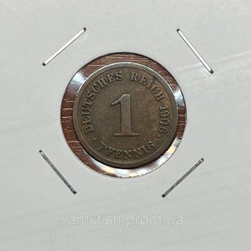 Монета Німеччини 1 пфеніг 1906 року, мітка монетного двору "G" - Карлсруе de_1_1906 фото