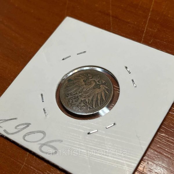 Монета Німеччини 1 пфеніг 1906 року, мітка монетного двору "G" - Карлсруе de_1_1906 фото