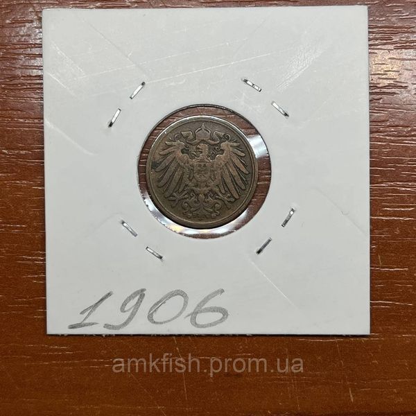 Монета Німеччини 1 пфеніг 1906 року, мітка монетного двору "G" - Карлсруе de_1_1906 фото