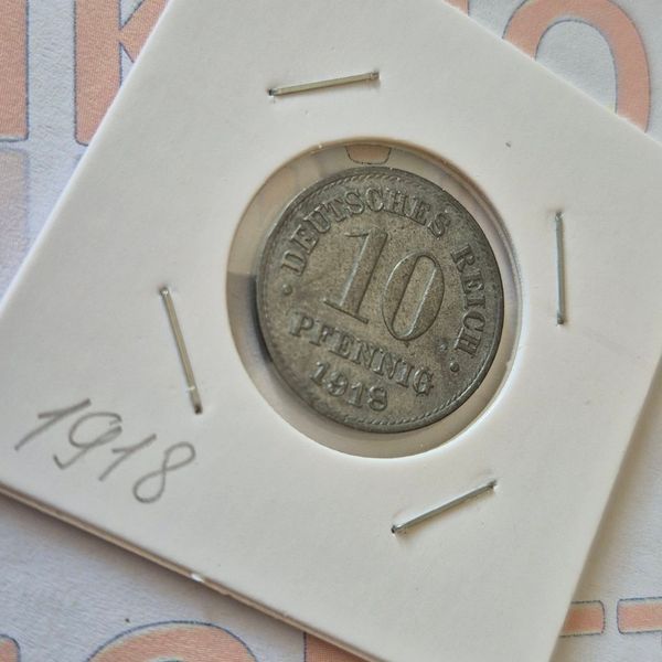 Монета Німеччини&nbsp;10 пфенігів&nbsp;1918 року, цинк (немагнітна) de_10_1918 фото