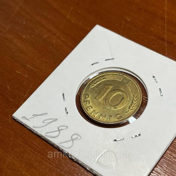 Монета Німеччини((ФРН) 10&nbsp;пфенігів&nbsp;1988 року, мітка монетного двору "D" - Мюнхен de_10_1988_D фото