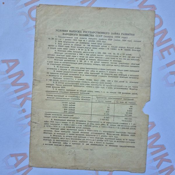 Бона СРСР Облігація 100 рублів 1954 року О_100р_1954 фото