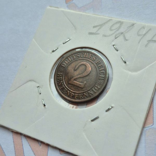 Монета Німеччини&nbsp;2 рентенпфеніга 1924 року, мітка монетного двору "A" - Берлін de_2_1924_А фото